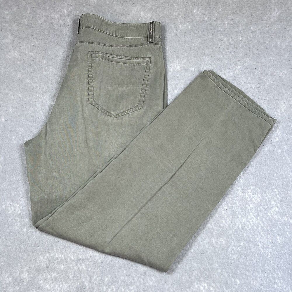 Tommy Bahama Chino Pants Mens SZ 36 Green Straight Leg Cotton Tencel Inseam 32”